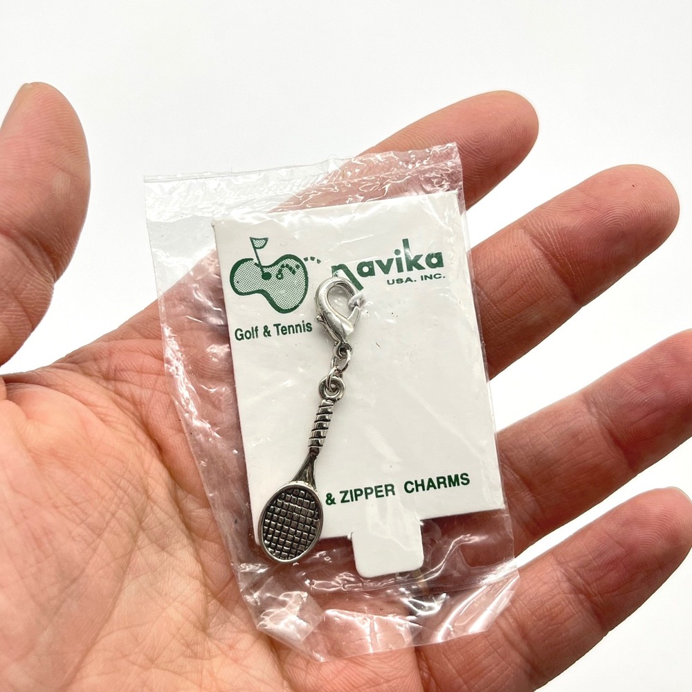 Navika USA Tennis Racquet Zipper Charm Silver Tone Sports Bag Accessory New